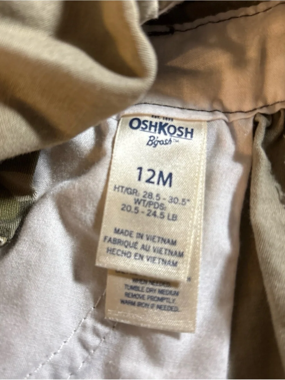 OshKosh B'gosh Girls' Camo Skirt Overalls - Olive & Tan size 12 Male Months